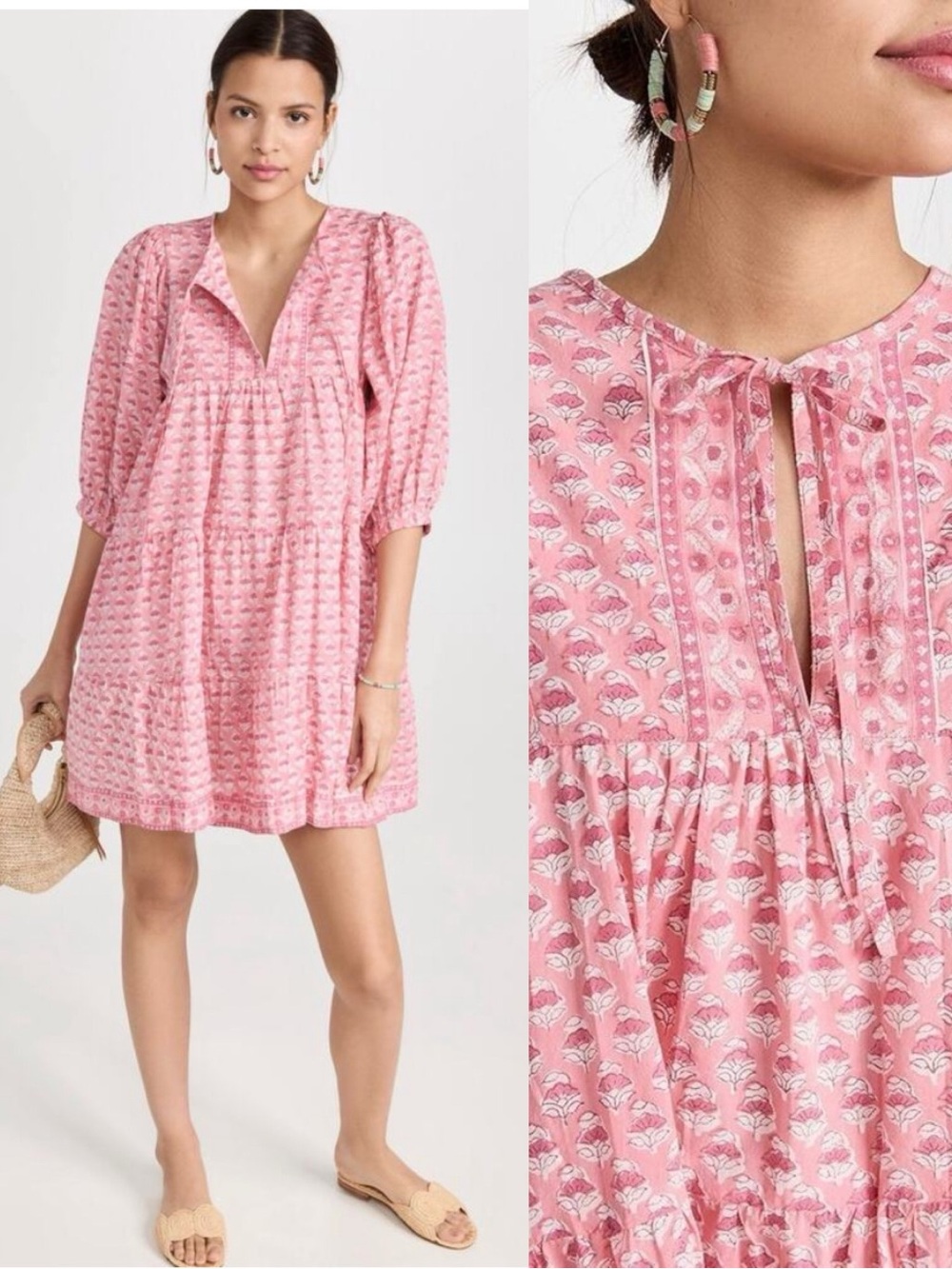 Tuckernuck Marea Casita Dress in Pink Floral Block Print Cotton Size Medium